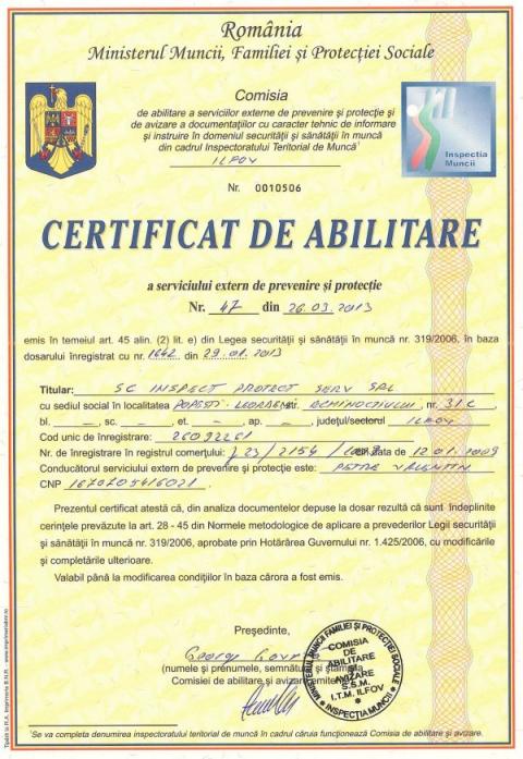 Certificat de abilitare PSI